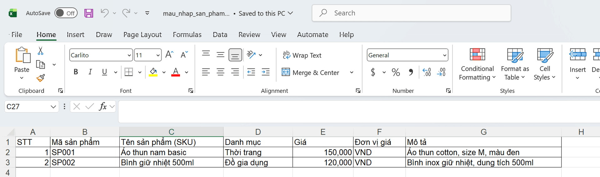 Xem mẫu file Excel
