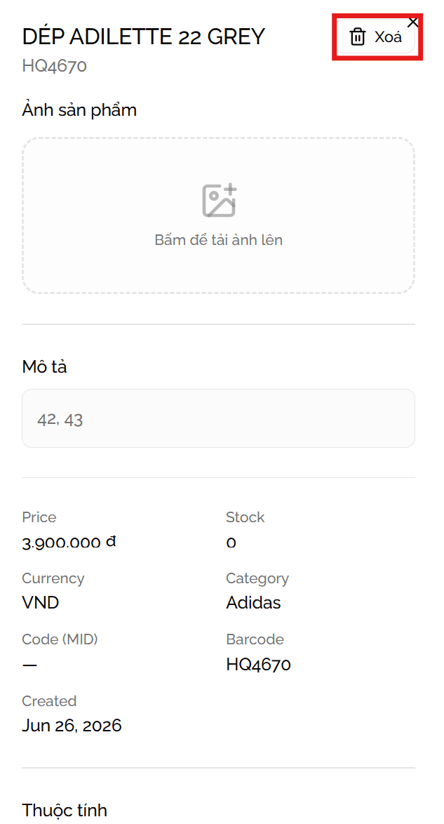 Xóa từng sản phẩm