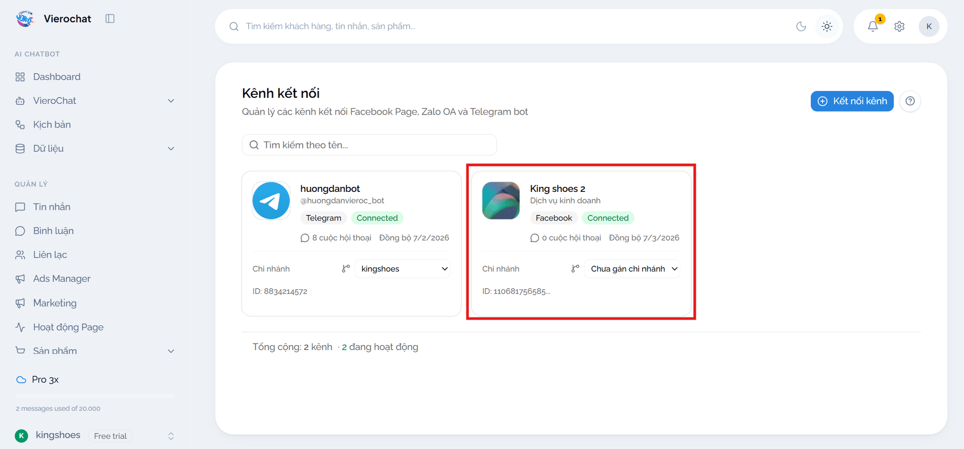 Kết nối Facebook thành công